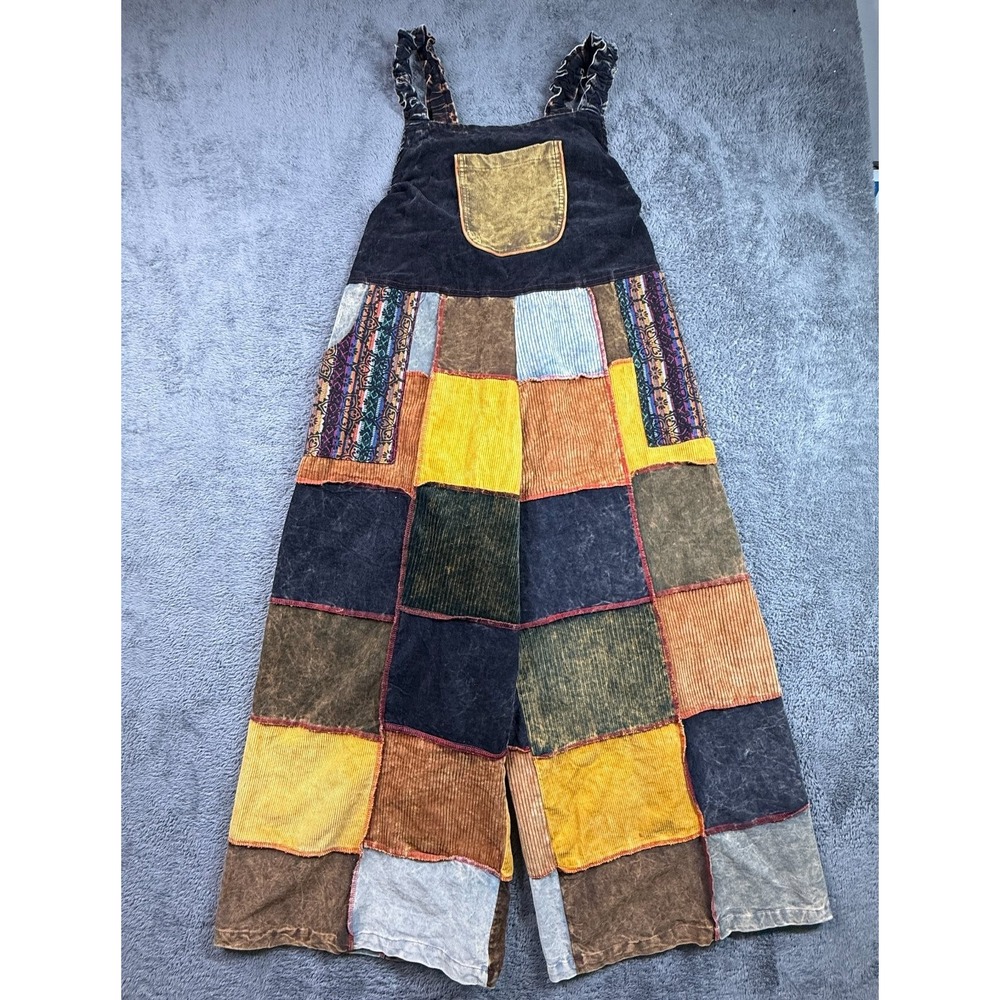 Karma Nepal Crafts Boho Jumpsuit Patchwork Overalls Corduroy Plus Wide Leg Hippy